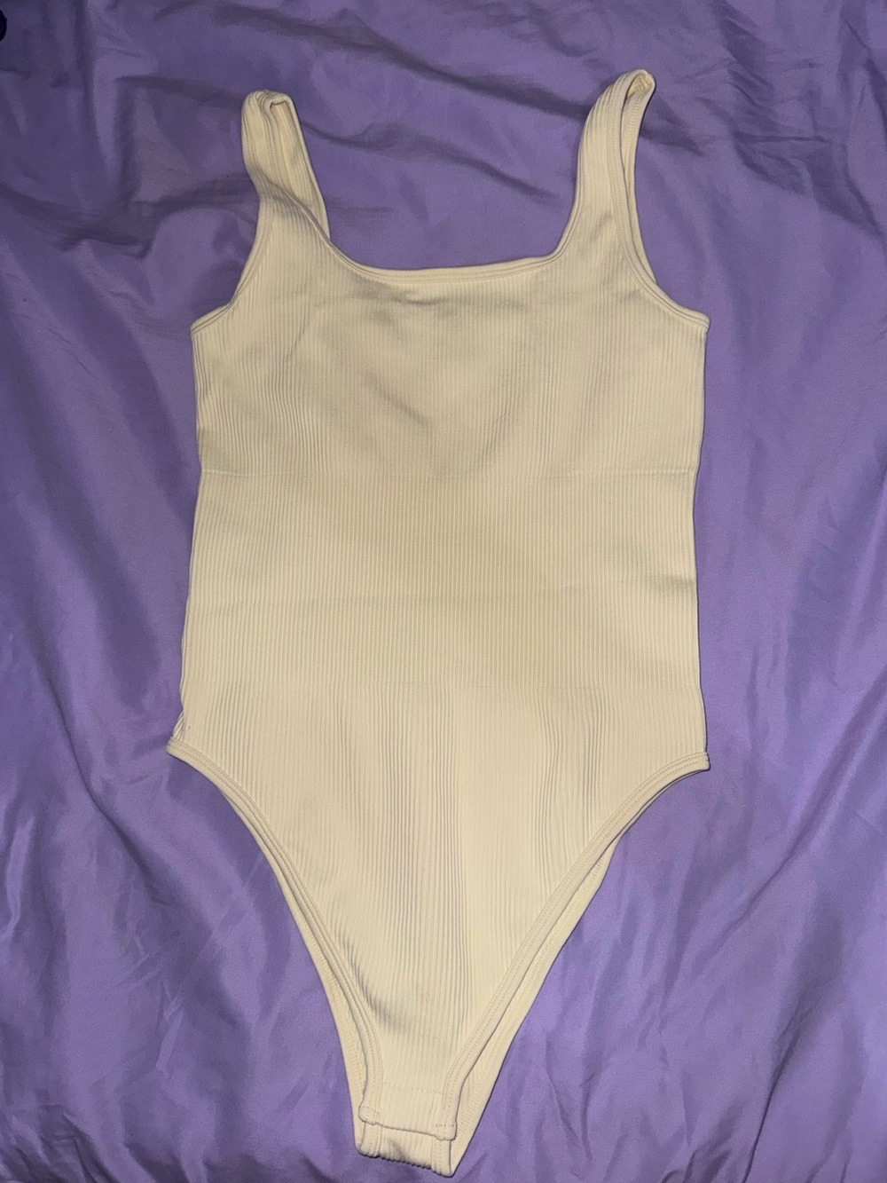 OQQ Women's Cream Ribbed BodySuit